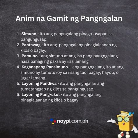 Gamit ng Pangngalan: Anim na Gamit ng Pangngalan .